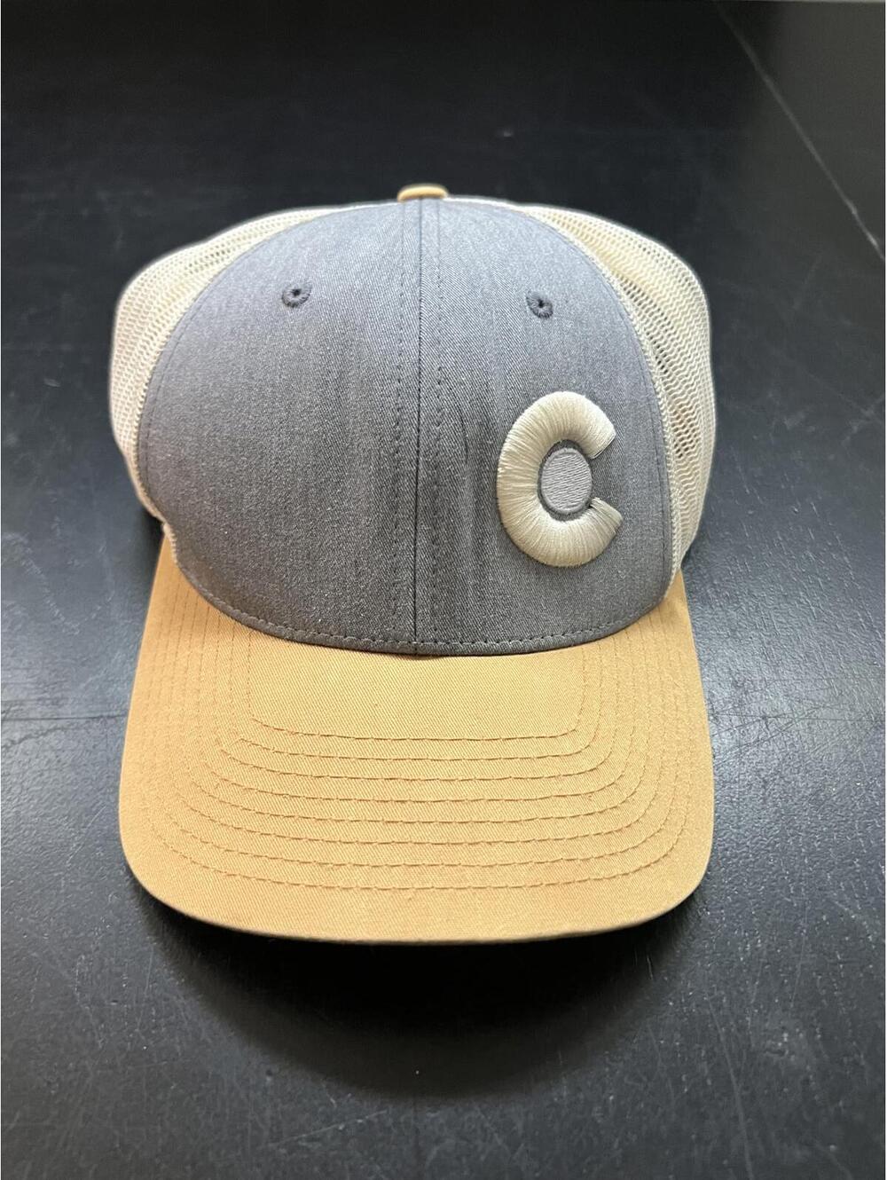 Richardson 115 Trucker Hat Grey Tan Embroidered C Logo Snapback MD LG‎